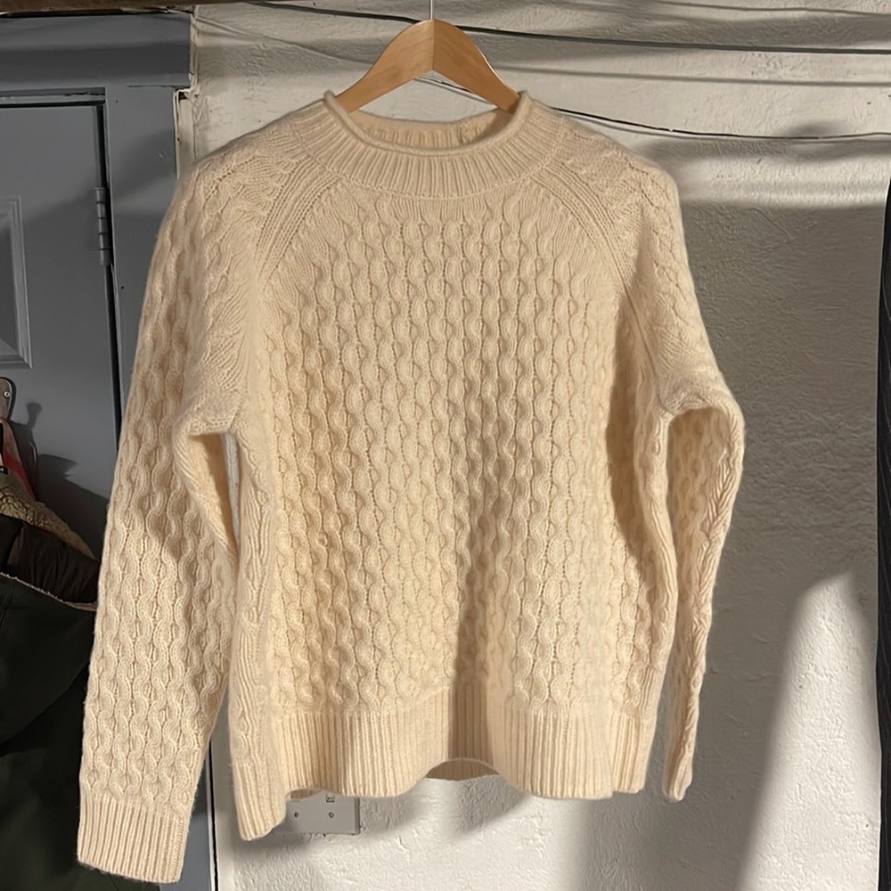 J Crew cream cashmere women’s roll neck sweater. With original tags.